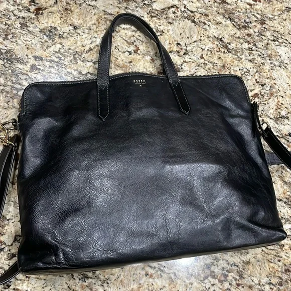 Fossil Shoulder/Laptop Bag Black Leather